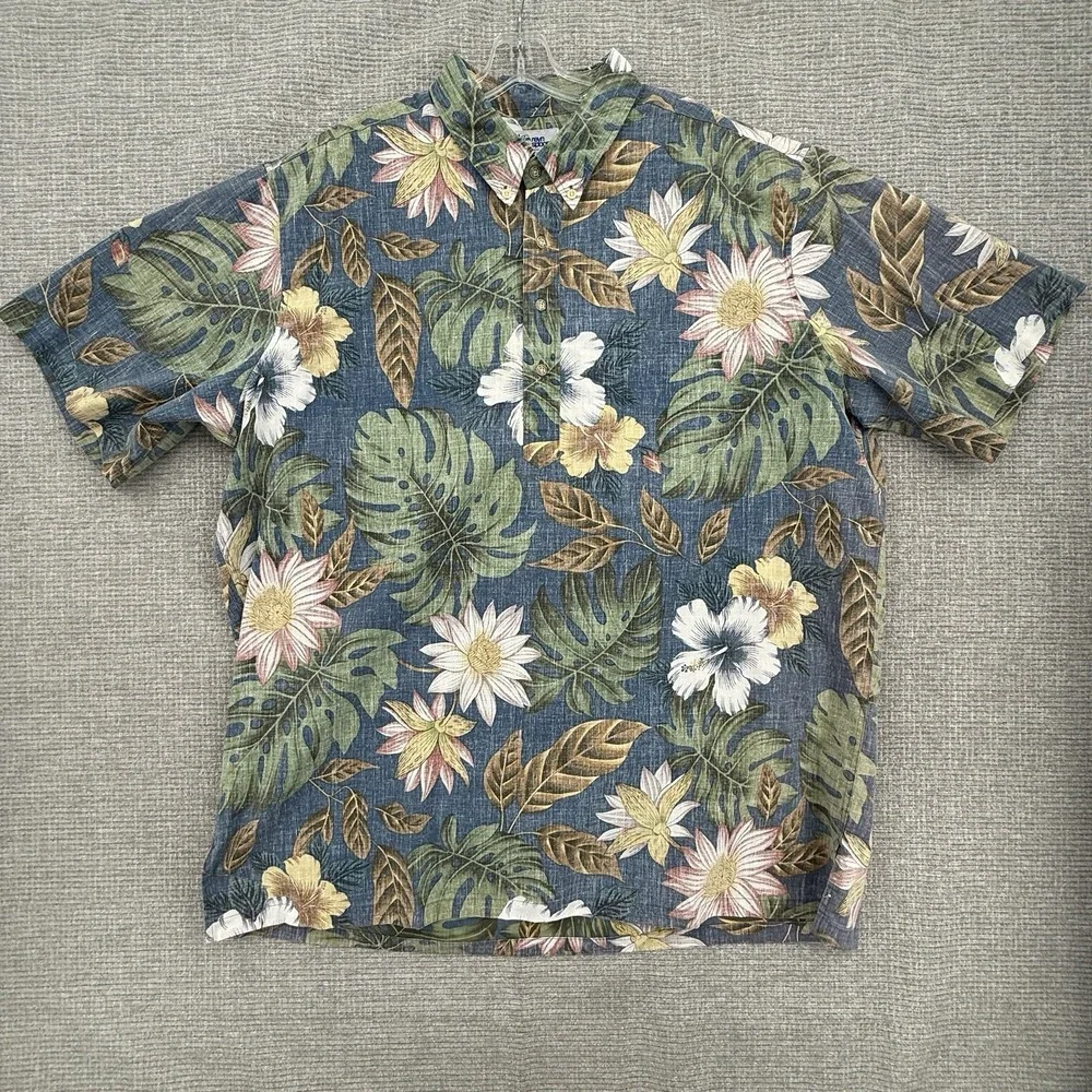 Vtg 90s Reyn Spooner Sz 3XL Hawaiian Popover Blue Pink Floral Botanical Nature‎